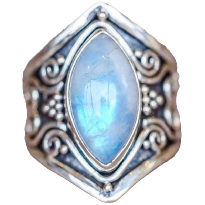 Jianjie Retro Moonstone Thai Silver Ring with European & American Style