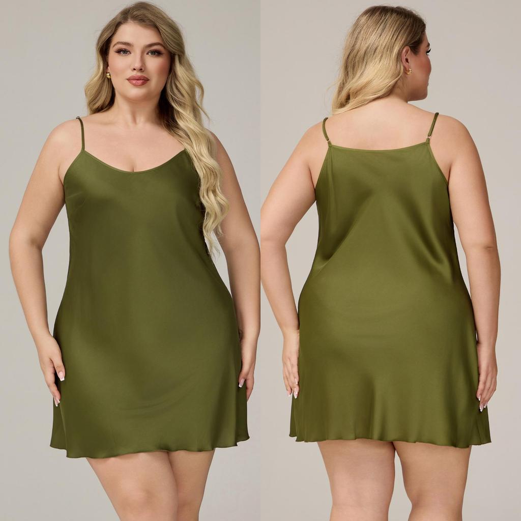 Yaoting Plus Size Spaghetti Strap Satin Chiffon Pajamas for Women - Summer Nightgown Homewear