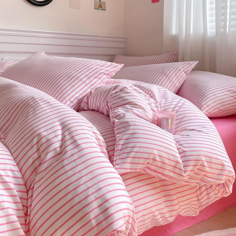 Small Fresh Washed Cotton Four-piece Set, Bedding Quilt Cover, Dormitory Single Bed Three-piece Set