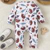 1-24 Monate Baby Junge Cowboy Muster Allover Print Jumpsuit Langarm Strampler