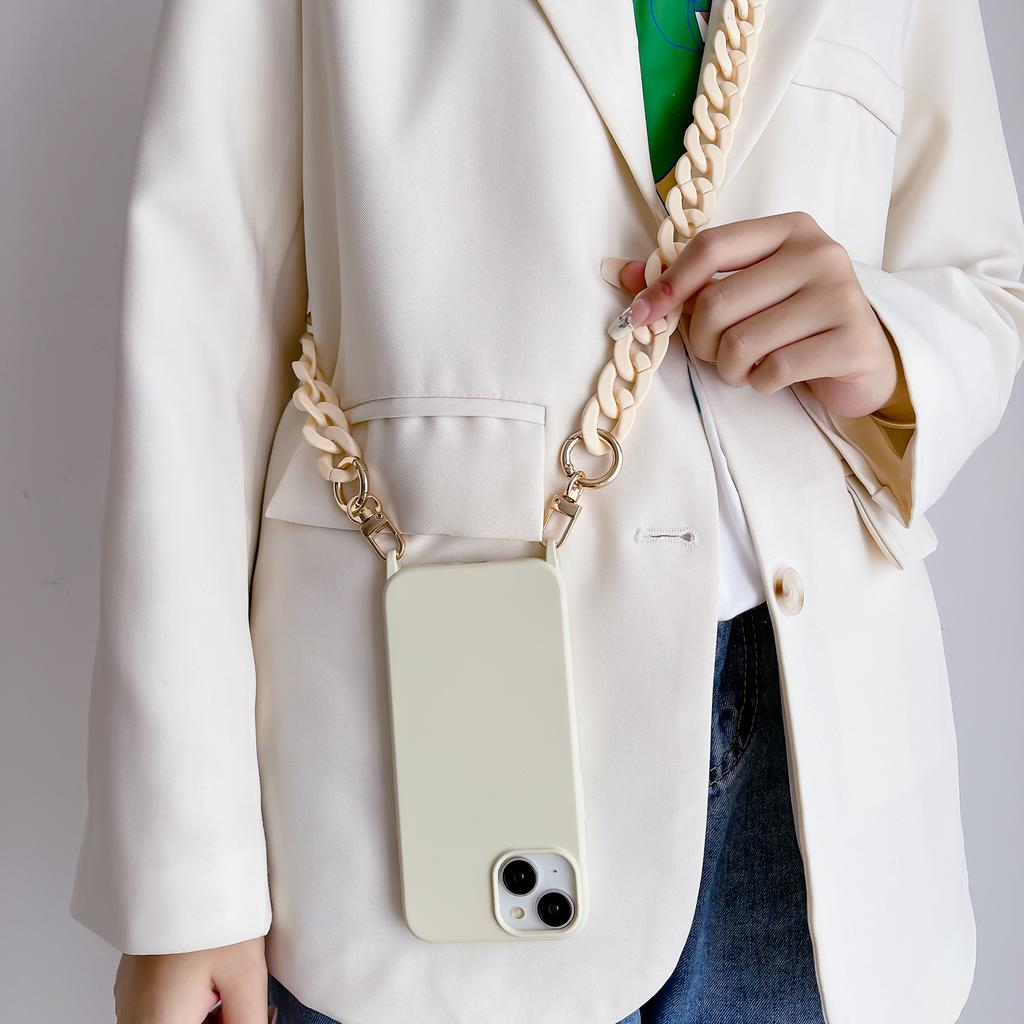 Colour Acrylic Chain Crossbody Shockproof Lanyard Phone Case For iPhone 15 16 pro 13 12 11 14 Pro Max Hand Chain Clear Cover