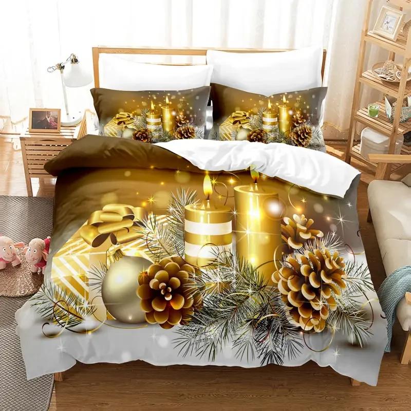 Weihnachtsbettwäsche-Set, Bettbezug, Polyester, Bettdeckenbezug, Kissenbezug, 3D, Queen-Size-Bett, King-Size-Bett, Doppelbett, Full Twin, Single, 3-teilig, 2-teilig, Schlafzimmer