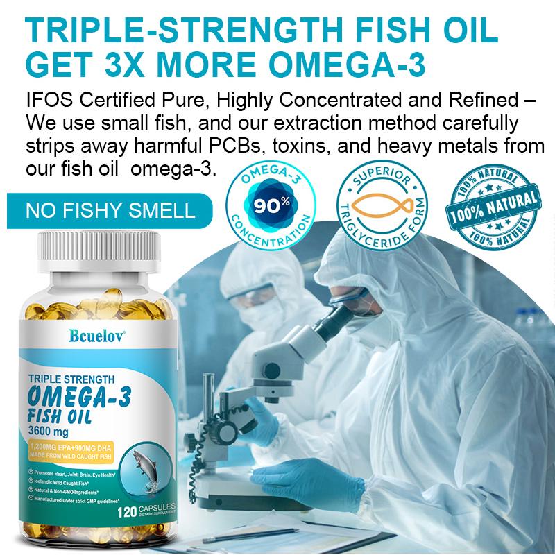 Bcuelov triple strength Omega3 fish oil 3600mg containing EPA DHA astaxanthin 120 capsules
