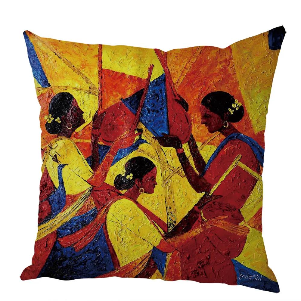 Peach Skin Cushion Cover 45x45cm Abstract Painting Africa Life Pillowcase African Woman Home Decor Gallery Exotic Pillow Case