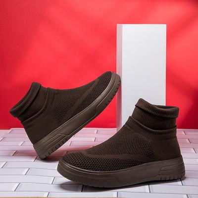 Sapatos masculinos outono novos sapatos de cano alto tamanho grande sapatos de fundo grosso tênis de malha respirável flyknit