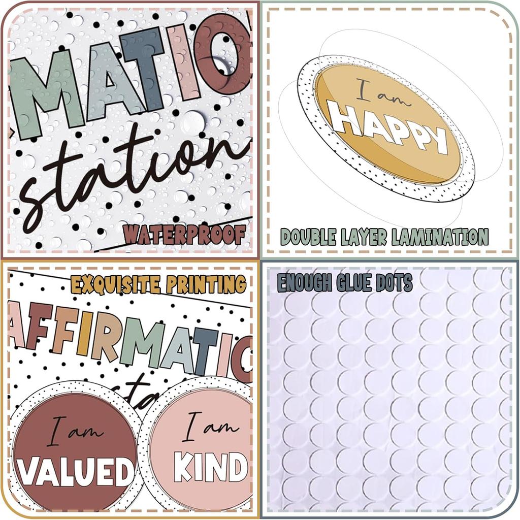 Boho Affirmation Station Bulletin Board Set Rainbow Positive Affirmations Bulletin Board Decorations for Classroom Mirror Wall Bulletin Board