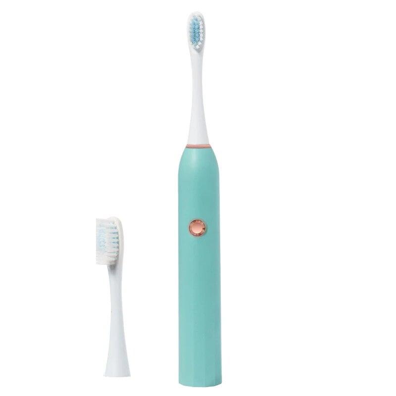 

Электрическая зубная щетка для взрослых, неперезаряжаемая, с мягкими волосами, автоматические водонепроницаемые зубные щетки для гигиены полости рта со сменными насадками, набор green-2head