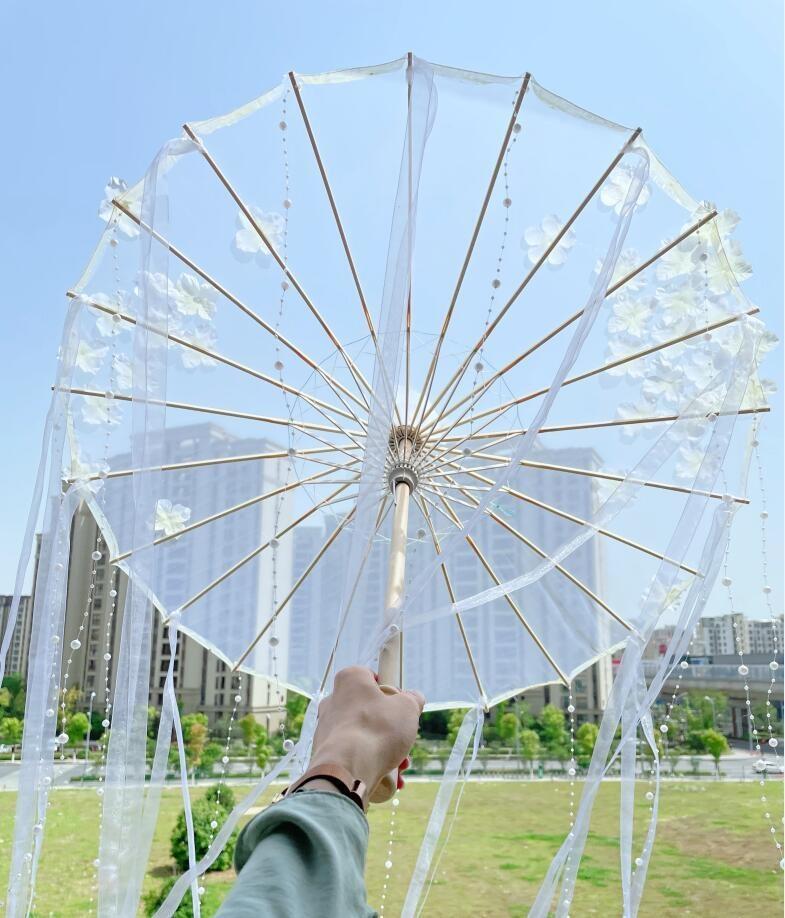 LED Chinese Japan Yarn Oiled Paper Silk Cloth Umbrella Costume Ancient Princess Umbrella Drama White Craft Umbrella Cosplay