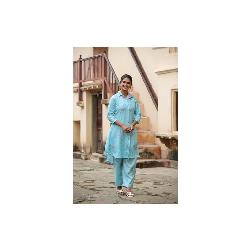 Leriya Fashion WOMEN PRINTED A-LINE CO-ORD KURTA SET FOR WOMEN (LF-W2093&TR1053-XL-MULTICOLOR)