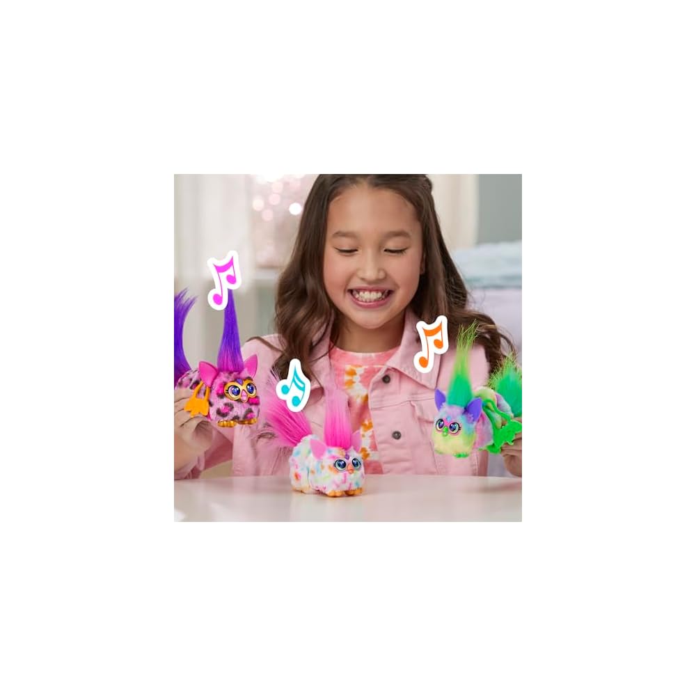 Hasbro Furby DJ Furbling Berry Cupcake Mini Friend Sound and Music Plush Toy for Ages 6 and Up White and Pink