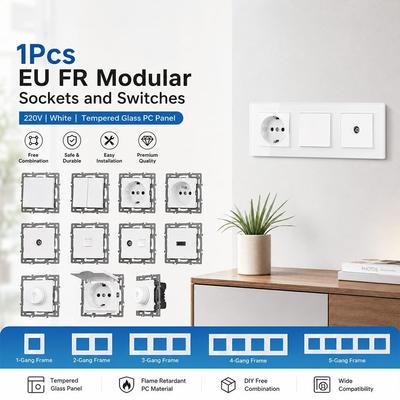 1Pcs PC Panel Modular Sockets And Switches EU French Socket Module  for EU Standard Wall Mount DIY