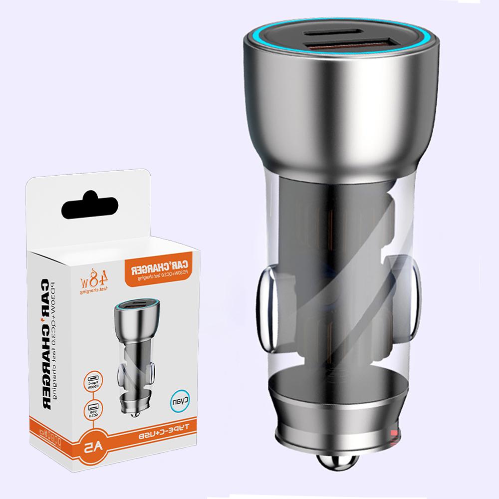 

Fast Car Charger USB Type-C Adapter Dual Port QC3.018W USB Phone Charger PD Fast Charging For iPhone Samsung iPad Laptops 12-24V