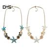 Übertrieben Frauen Halskette Ozean Thema Seestern Korallen Muschel Aushöhlen Faux Perle Strass Dekor Einstellbare Länge Dame Urlaub Strand Hals Schmuck