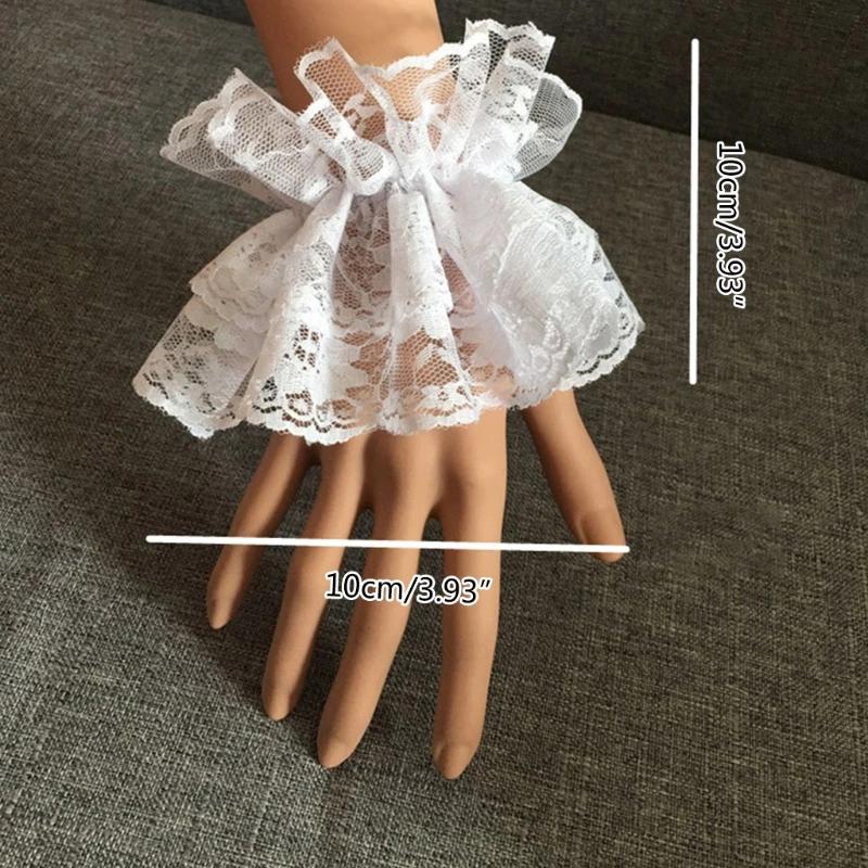 1 pair Lolita Hand Sleeve Wrist Cuffs Ruffled Floral Black Lace Elastic Bracelet Elegant Ladies Short Lace Gloves Halloween