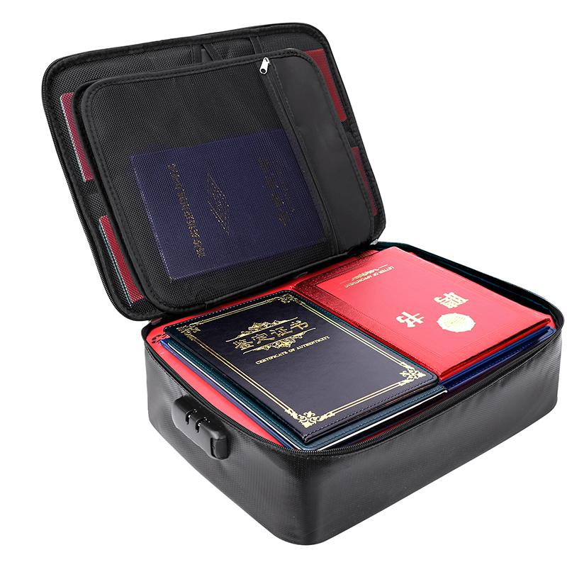 Fireproof Family Travel Passport Certificate Document Storage Organizer Bag Multi-Layer Portable File Storage with Lock
