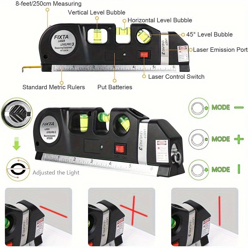 Easy-to-Use, Multi-Purpose Laser Level Kit with Standard Cross Line - Battery-Powered, Includes Metric & Imperial Tape Measure