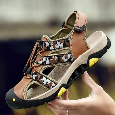 Men's Leather Camouflage Sandals Summer Outdoor Beach Sandals