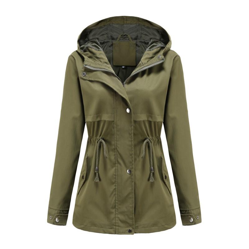 Lett hette-trenchcoat for kvinner, mellomlang regnjakke med snøring i midjen - Kasual chic yttertøy