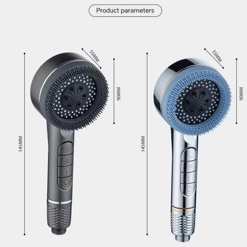 2024 New Household Multifunctional Filter Shower Head 4 Modes Switch 1-Button Water Stop with Massage Brush Bathroom Accessories