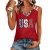 Women's V-Neck Casual Top with Patriotic Independence Day Print