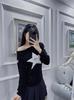 Reversible Star Print Slim Fit Knit Top - Long Sleeve, Round Neck, Spring/Fall Collection