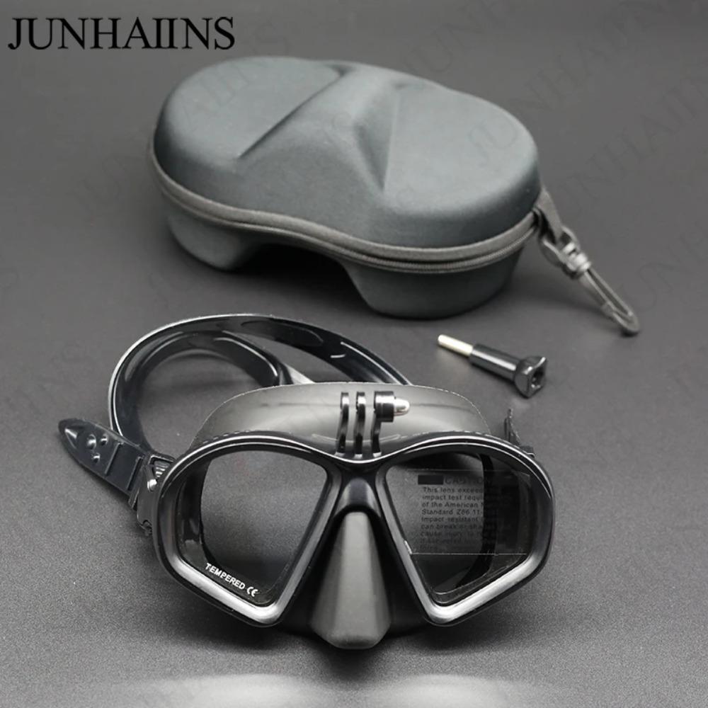 Wet Low Volume Diving Mask Tempered Glass Freedive Mask J-type Diving Mask Snorkel Set with Camera Mount Black