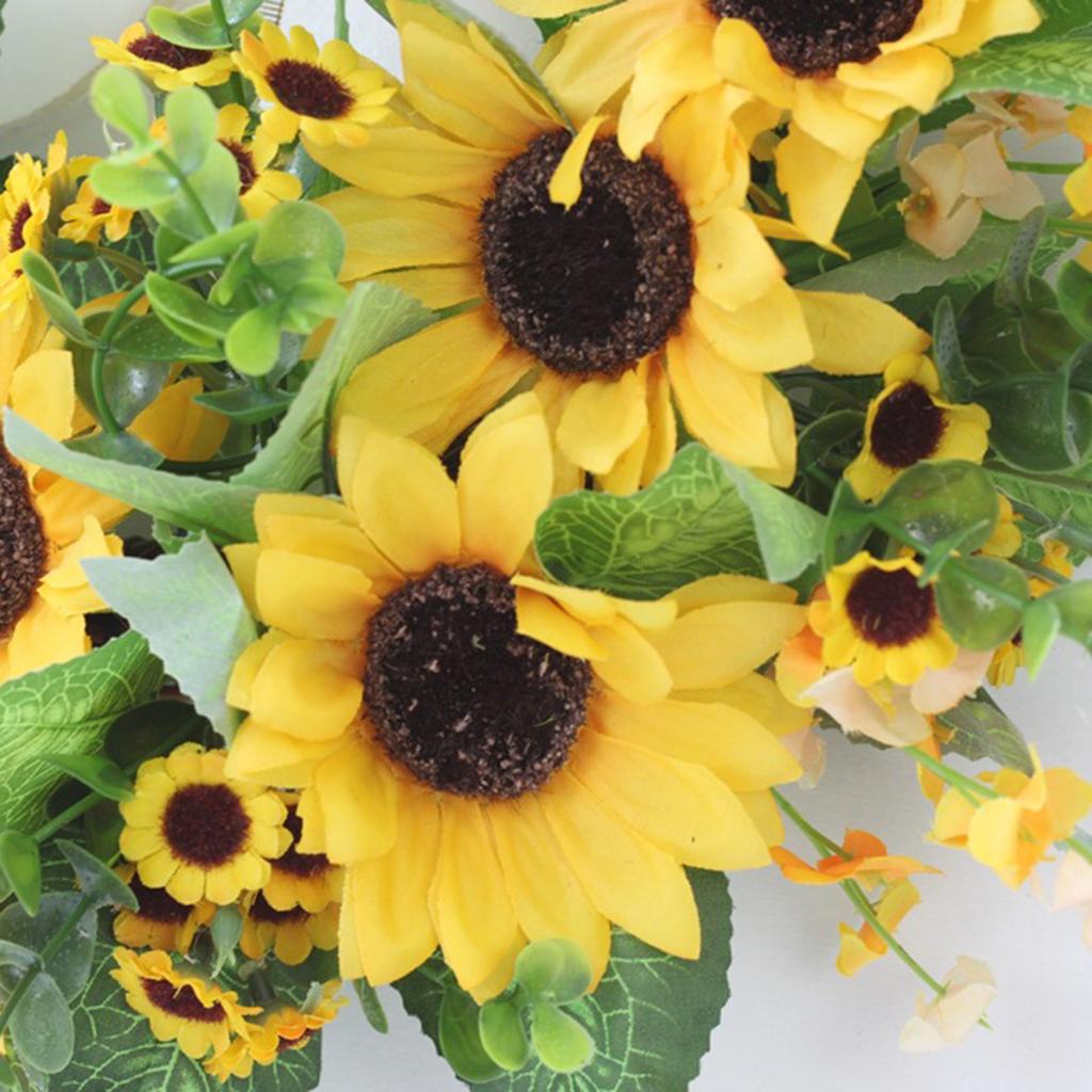 Künstlicher Sonnenblumenkranz 40cm Lebensecht Seidenblume Plastik Falscher Sonnenblumenkranz für Wand Tür