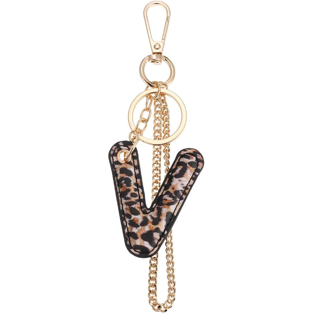 Leopard Letter Keychain for Women, PU leather Initial Letter Keyring Keychain Accessories Purse Handbags Charm