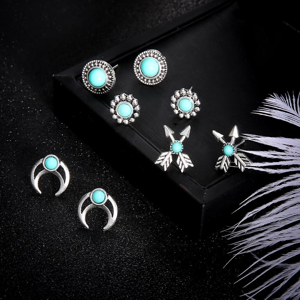 Bohemian Retro Totem Turquoise Stud Earrings