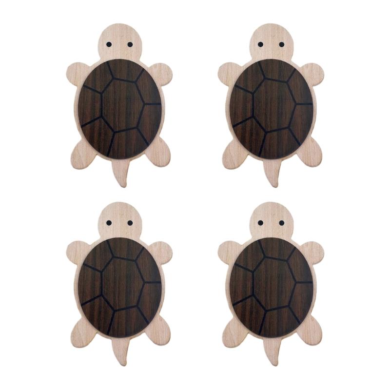 Mug Coasters for Table Protective, Wood Turtles Shape Drink Holders Mats Set of 4 with Layered Shell Top for Coffee Cups, Tea Cups and Daily Desk Use