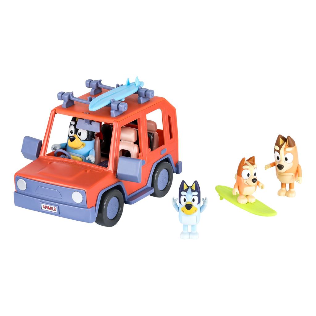 Bluey Heeler Family 4WD Vehicle and Figure Inch Figures with Surfboard Accessories and 2 17637 4-Pack 2.5-3 Stickers,