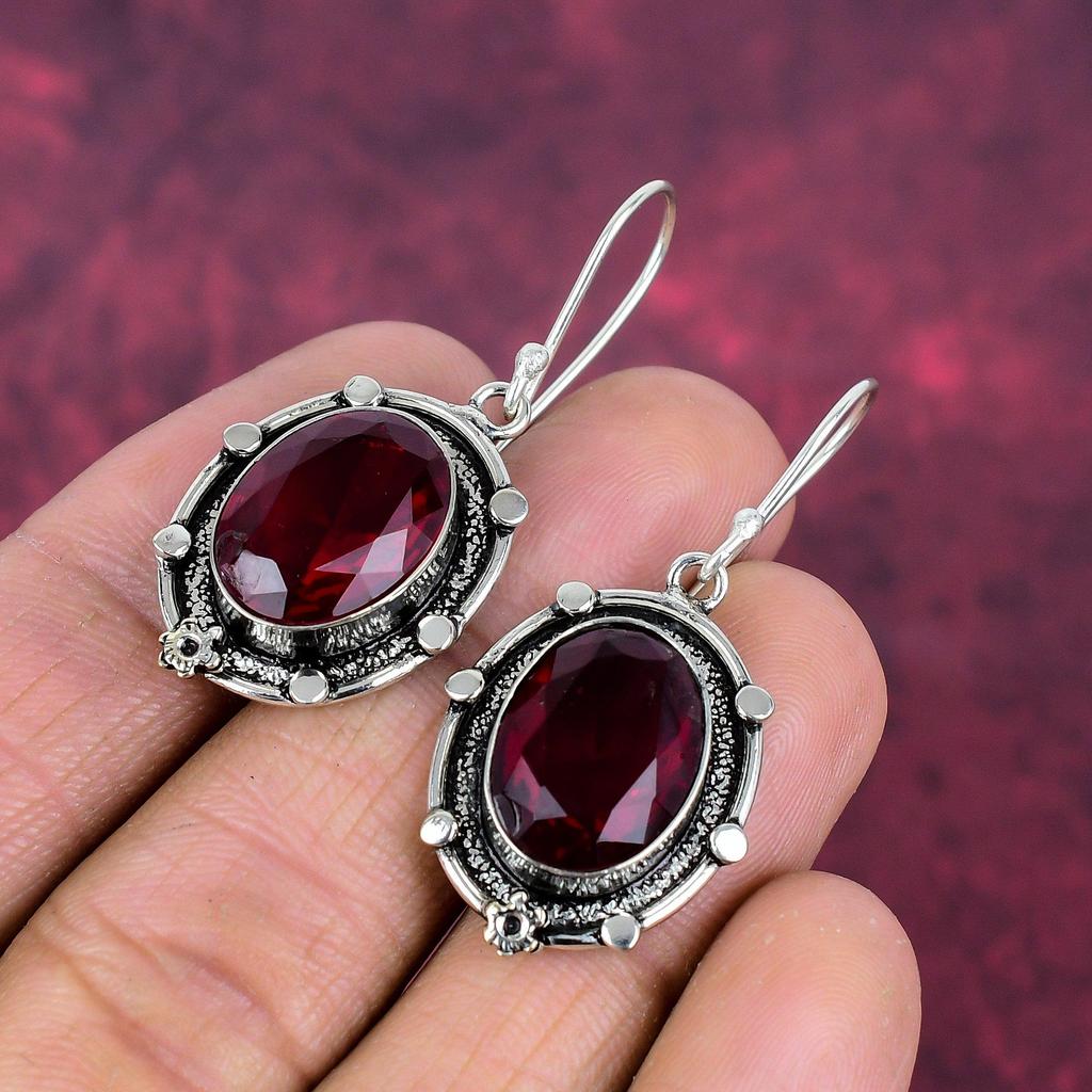 Rød granat smykker, 925 solid sterling sølv øredobber, håndlagde edelsten smykker øredobber til minnedagen