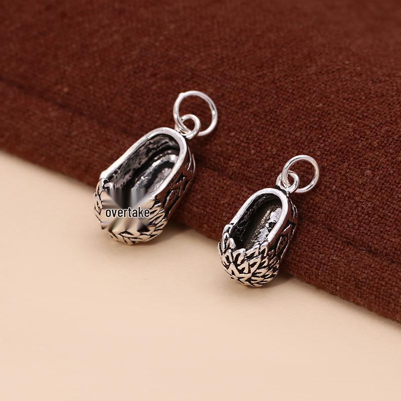 925 Sterling Silver Braided Bracelet with Little Embroidered Shoe Pendant Charm