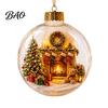 Transparent Holiday Tree Pendants Glowing Christmas Story Ornament, Mini Scene in Ball with Warm LED 3D Acrylic Hanging Baubles Light, Clear
