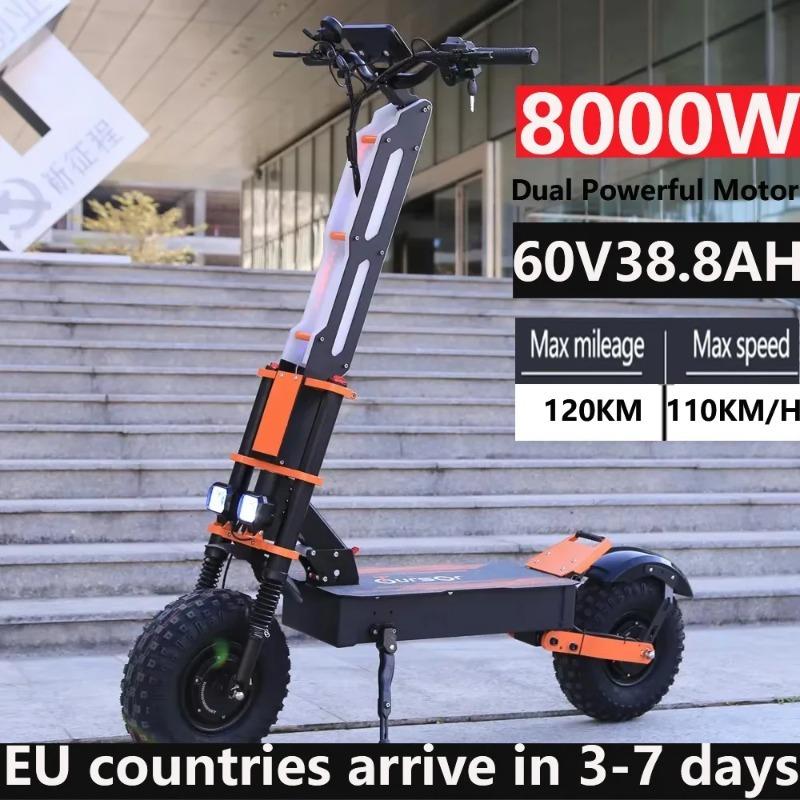 X8 PRO 2025 Neuer E-Scooter 130KM/H 8000W Doppelmotor Elektroroller Lange Reichweite 14 Zoll 60V 8000W Hochgeschwindigkeitsroller Zweirad