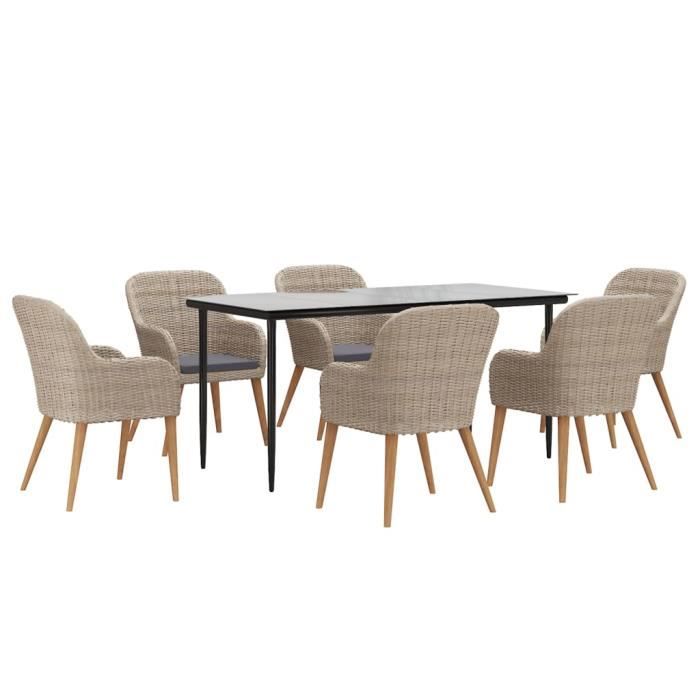 3156731 vidaXL Garden Dining Furniture and Cushions 7 Pcs Brown