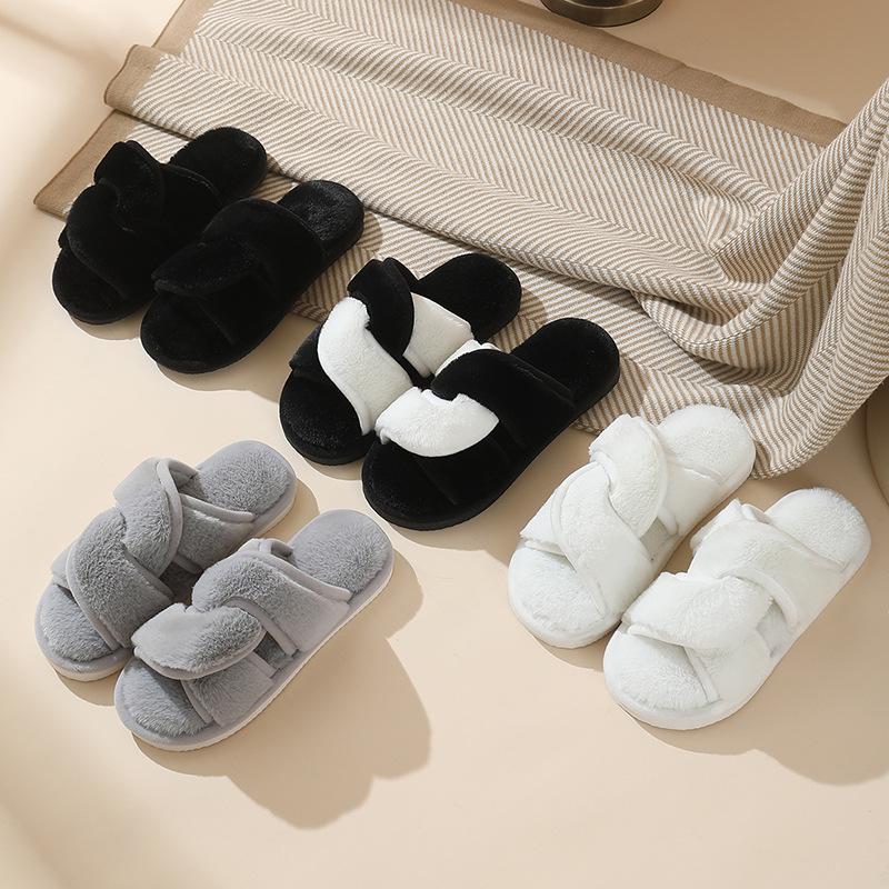 Mao Mao slippers women's autumn and winter outer wear home non-slip plush crossed cotton slippers