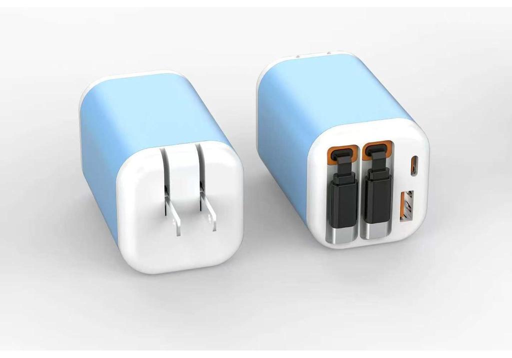 PD 40W Fast Charging Retractable Charger: Gallium Nitride, Dual A+C Port, Multifunction, Visible Charge Indicator.