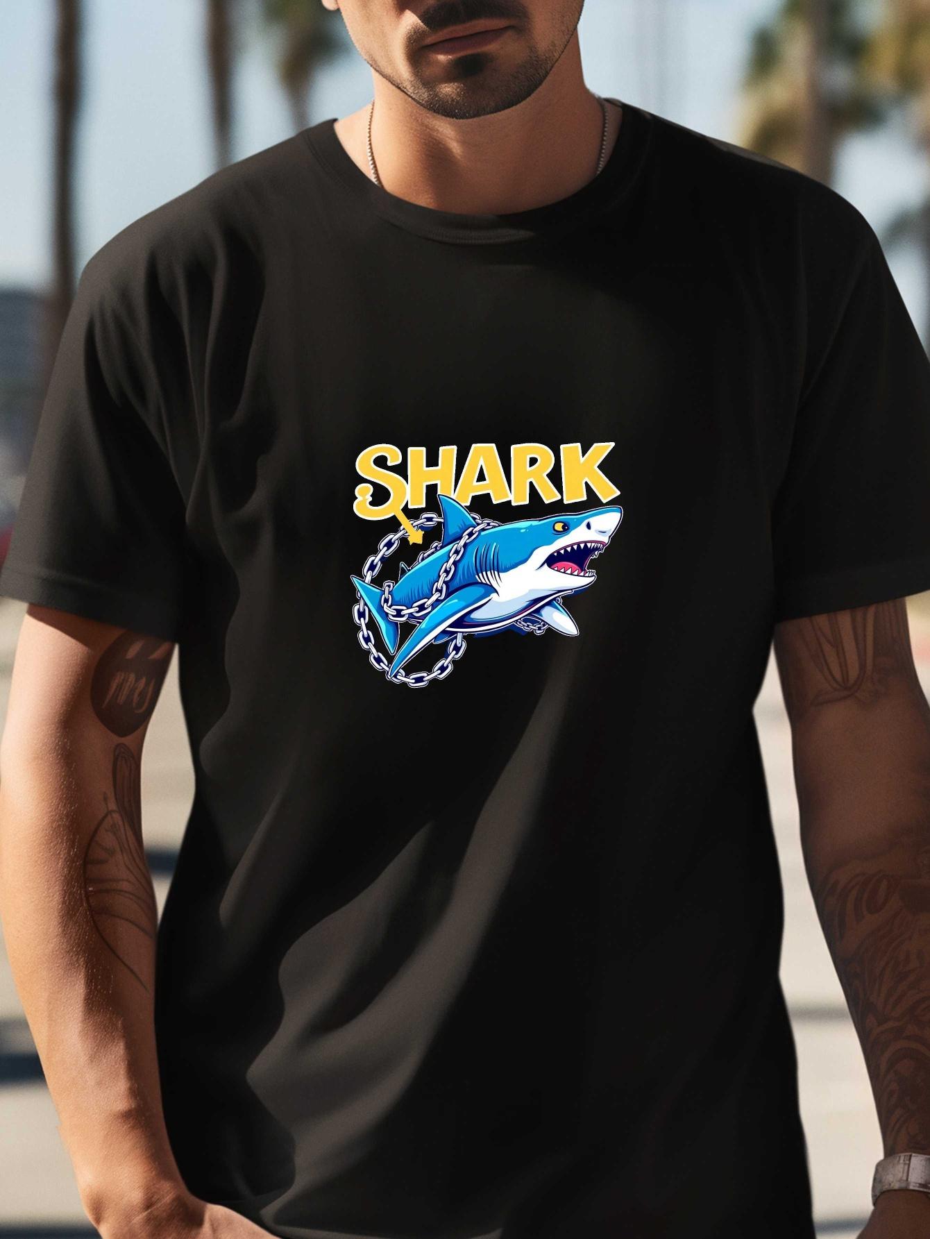 606 Cotton Blend Shark Chain Graphic T-shirt - Micro-Stretch Knit XXL