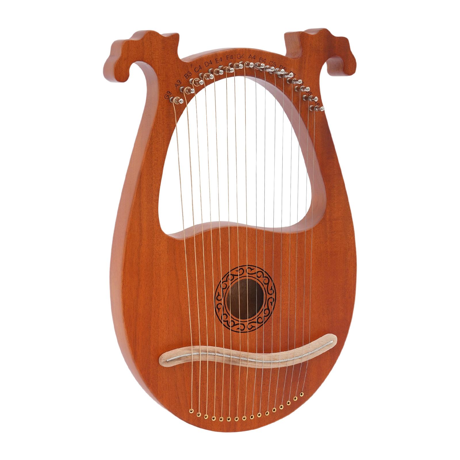 

European Patterned 16 Metal Strings Bone Saddle Lyre Harp, Lyre Harp Mahogany with Tuning Key String Pickup коричневий