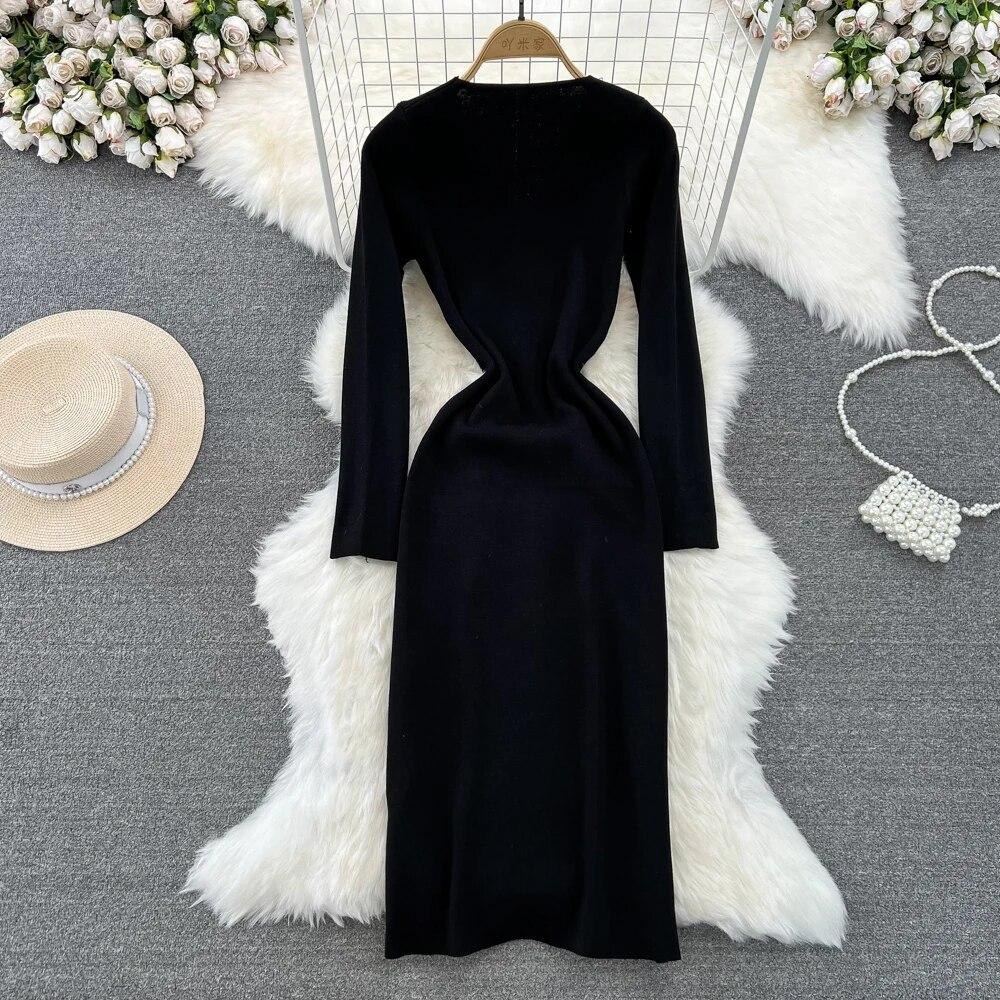 Купить Элегантное трикотажное облегающее платье с длинным рукавом и ...