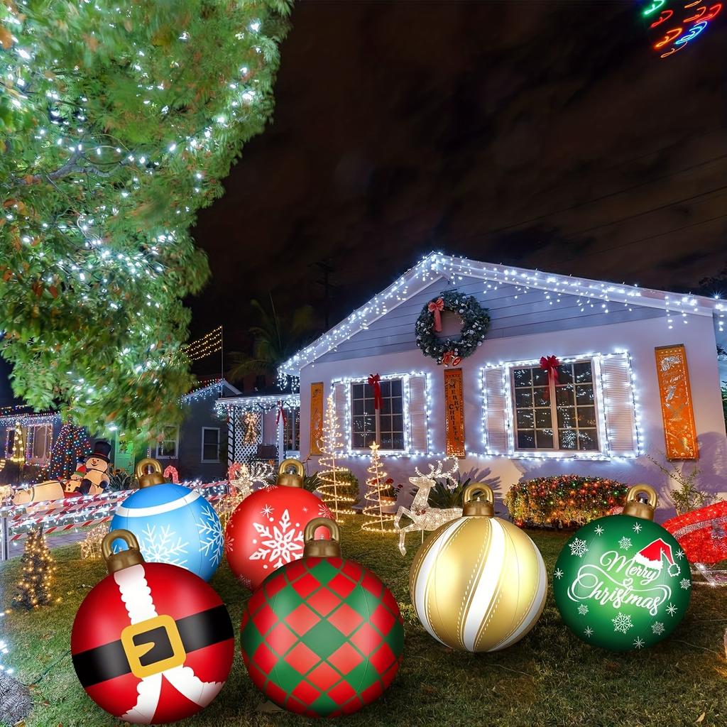 Giant Inflatable Christmas Decorated Ball - Inflatable Yard Decorations with Cute Pattern,  Durable and Reusable, Christmas Yard Decorations,