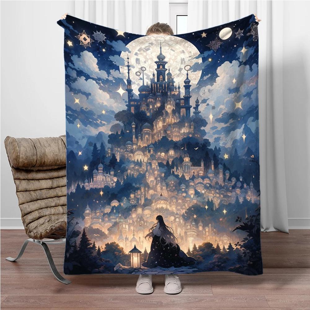 

Fantasy Moon Landscape Flannel Blanket Soft Keep Warm Throw Blanket Blanket For Sofa Bed Picnic Office Camping Travelling Gifts 75x90cm