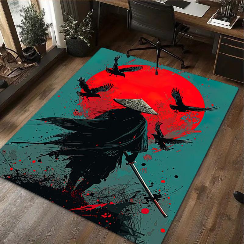 1Pc Samurai Print Rug - home decoration Carpet For Living Room Bedroom Flooring Computer Chair Area Rug