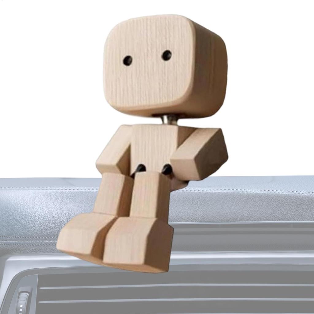 Shaking Wooden Man Figurine Handmade Shaking Feet Wooden Doll Car Ornaments Funny Wood Desktop Decor Car Dashboard Decorations