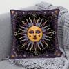1Pc Mystic Sun Moon Stars Pillow Cover, Polyester 2D Double Sided Print Cushion Case, Celestial Sun Face Throw Pillowcase, Magic