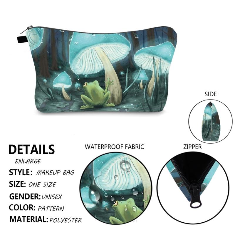 Portable Travel Toiletry Makeup Bag Mushroom Print Cosmetic Bag Large Capacity Casual Storage Bag for Women Girl