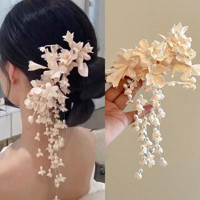 Pince à cheveux orchidée avec pompons en perles, bijoux de mariée, robes de soirée, pince à cheveux, accessoires pour cheveux, couvre-chef à fleurs, cadeau