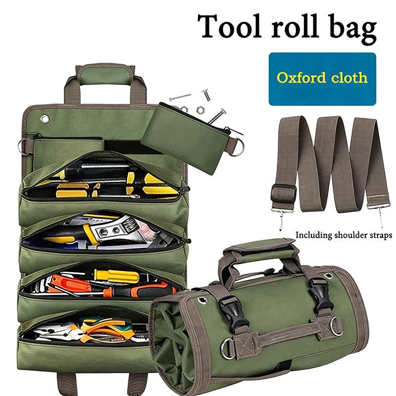 Electrician And Mechanic's Portable Tool Roll Bag Heavy Duty Roll Up Detachable Zipper Bag