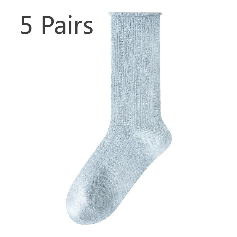 5 Çift Kadın Yazlık İnce Buz İpeği Beyaz 7A Antibakteriyel Kadın Orta Tüp Havlu Çorap